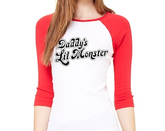 Suicide Squad "Daddy's Lil Monster" Tshirt Harley Quinn Cosplay Suicide Squad Halloween Suicide Squad 3/4 Sleeve top (SLIM FIT)/(UNISEX Fit)
