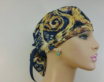 Ponytail Scrub Cap - Doctor Who - Starry Nights -100 % cotton