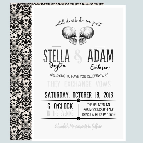 Skull Wedding Invitations Gothic Ceremony by PaperCleverParty