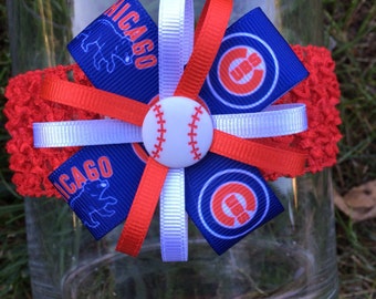 Chicago CUBS Baseball Hair Bow Headband cubbies bow chicago cubs baby bow Cubs pin