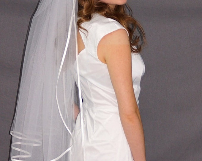 2-Tier Veil with Satin Ribbon, bridal veil, wedding veil, accessories, ivory, white, blush, champagne color, blusher veil