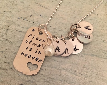 Memorial Necklace. Sympathy Gift. Memorial jewelry. Remembrance jewelry. Miscarriage necklace. A piece of my heart is in heaven. Grief gift
