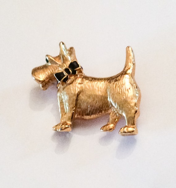 Gold Tone Scottie Dog Pin or Brooch 1950s Vintage by OurBoudoir