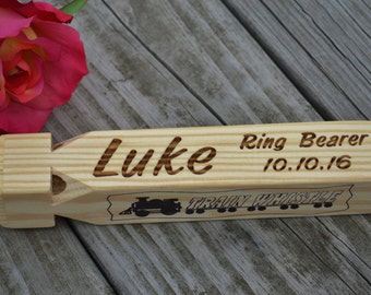 Train Whistle, Personalized, Engraved, Ring Bearer, Ring Security, Wood Toy, Pretend Play, Christmas, Gift, Child, Wedding