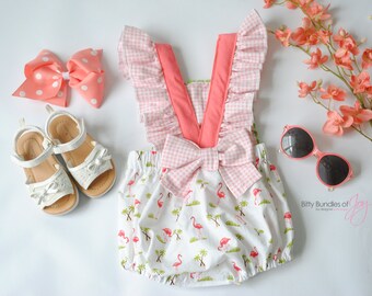 Baby Tropical Bubble Romper - "Be a Flamingo" Romper - Baby Beach Outfit - Tropical Baby Outfit - Tropical Flamingo Romper