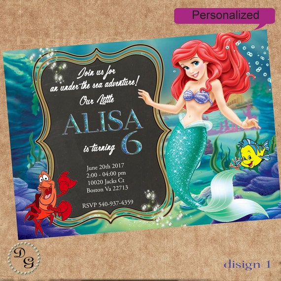 Ariel Little Mermaid Invitation Mermaid Invite Little