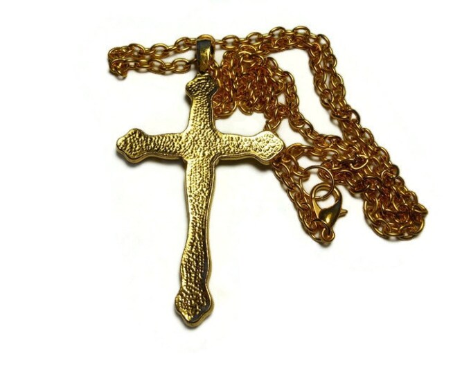 FREE SHIPPING Gold plated cross pendant, detailed antiqued gold plated floral cross pendant and chain large bail, unisex men's woman's