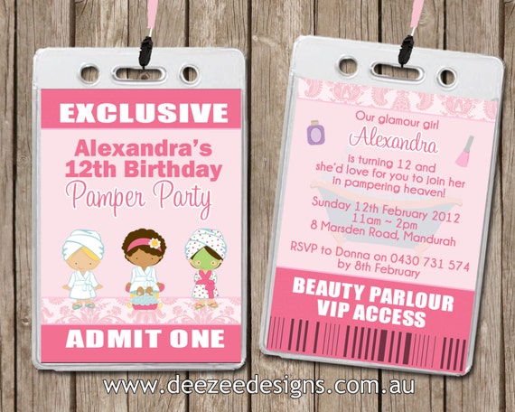Pamper Spa Party Personalised VIP Lanyard Birthday Invitations x 10 Il_570xn
