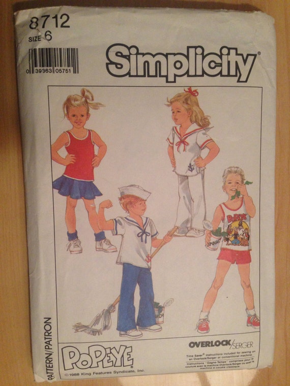 Simplicity 80s 8712 Sewing Pattern Child's Easy To Sew Knit Tops and Pull on Pants, Shorts and Skirt Size 6