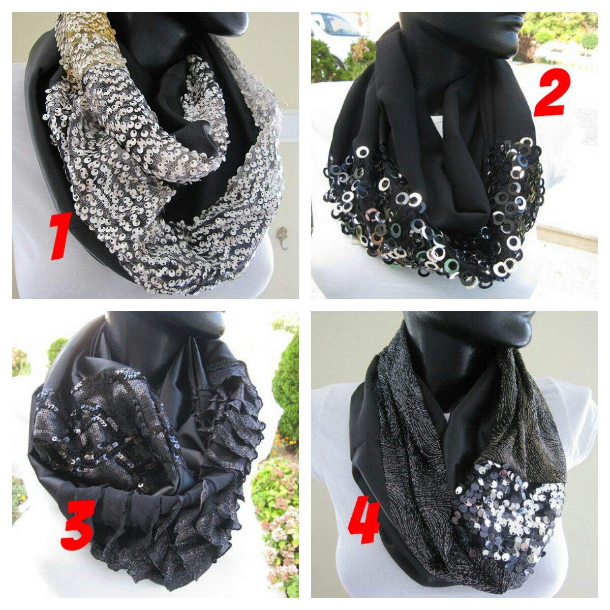 Sequin scarf/Black gold silver glitter scarf shimmery