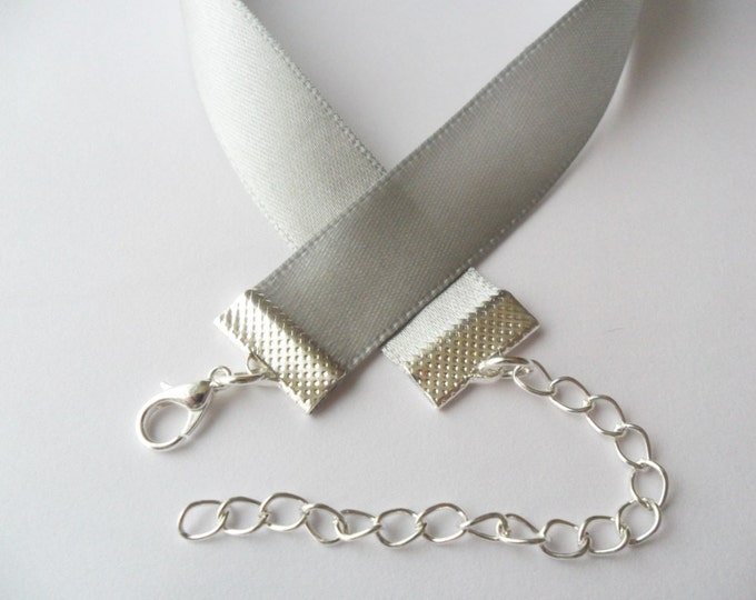 Satin choker necklace Silver Gray 5/8" width (pick your neck size) Ribbon Choker Necklace