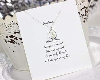 Infinity Pearl Sterling Silver Necklace Grandmother Gift, Wedding Gift, Grandma Necklace, Special Occasion Jewelry
