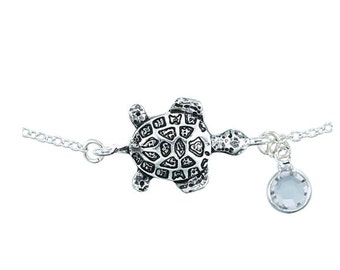 Sea Turtle with Crystal Anklet, sea turtle anklet, Sea Turtle Birthstone Ankle Bracelet, ON SALE Turtle Ankle Bracelet, Turtle Anklet, blue