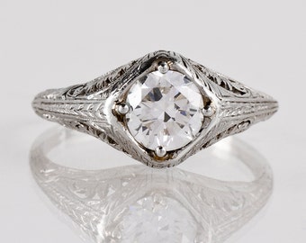 Antique Engagement Ring - Antique 1920s Platinum Diamond Engagement Ring