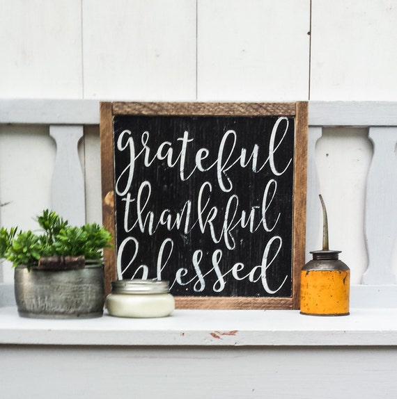 Grateful Thankful Blessed Framed Wood Sign Thankful Wood