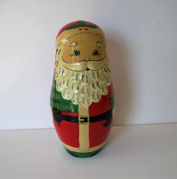 SALE Vintage Santa Nesting Dolls 9 wood Santas Toys Retro