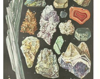 1948 Antique minerals poster Vintage minerals print geology poster Geology gift Minerals gift mining rocks ore gemstones French dictionary