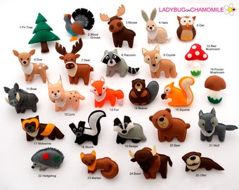 FOREST Animals, WOODLAND animals felt magnets - Price per 1 item, Magnets, Ornaments, Toys,Forest animals ornaments,Fox,Wolf,Deer,Owl,Moose
