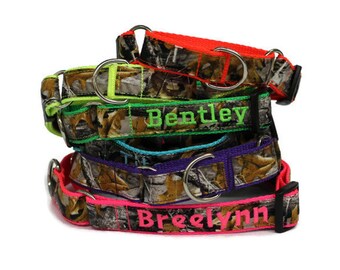Personalized Camo Martingale Dog Collar made with Realtree Fabric Martingale Collar for hunting dog collar personalized camouflage