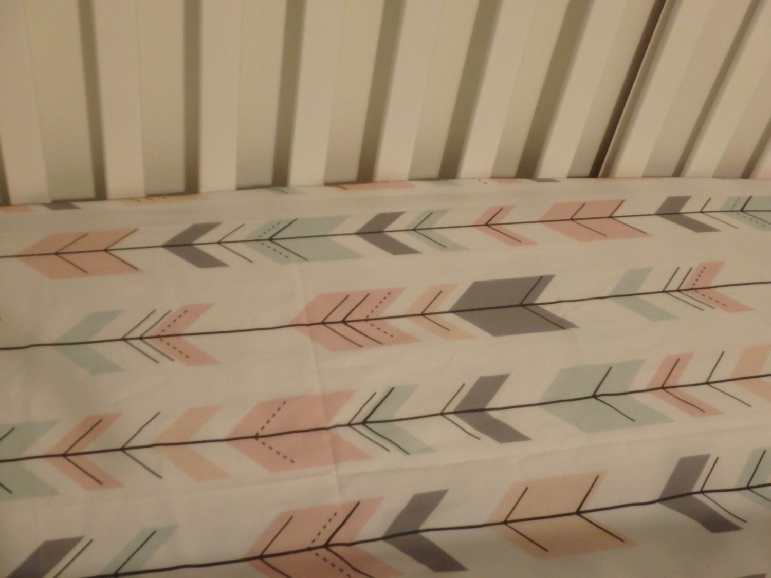 Arrow Crib Sheet pink mint peach gray