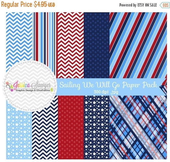 80% OFF - INSTANT DOWNLOAD, Nautical digital paper pack, little boy sailing background, red and navy, for commercial use, invitations, part Il_570xn