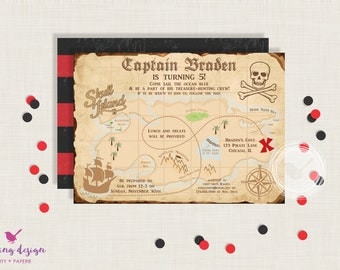 Pirate Invitation // Treasure Map // Personalized // Printable // Thank You Cards // Address Labels // Pirate Party