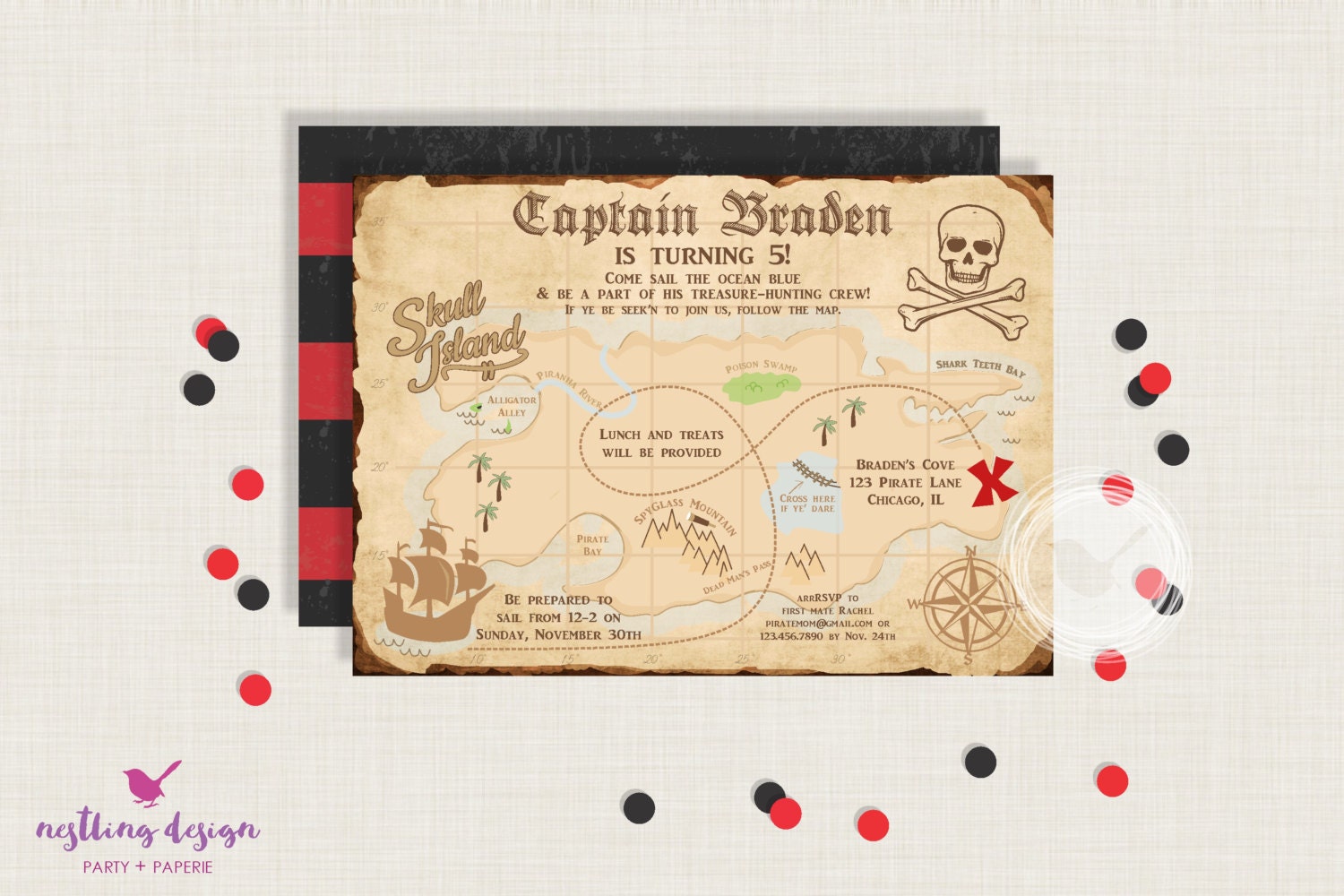 Pirate Invitation // Treasure Map // Personalized