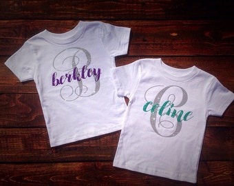 Monogram Girls Shirt~TShirt for Girls, Childrens monogram shirt, Girls personalized Shirt, glitter monogram shirt, personalized name shirt