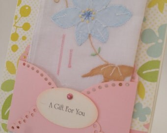 Keepsake Gift Vintage Embroidered Appliqued Floral Handkerchief Birthday Friendship Thinking Of You Hanky Greeting Card