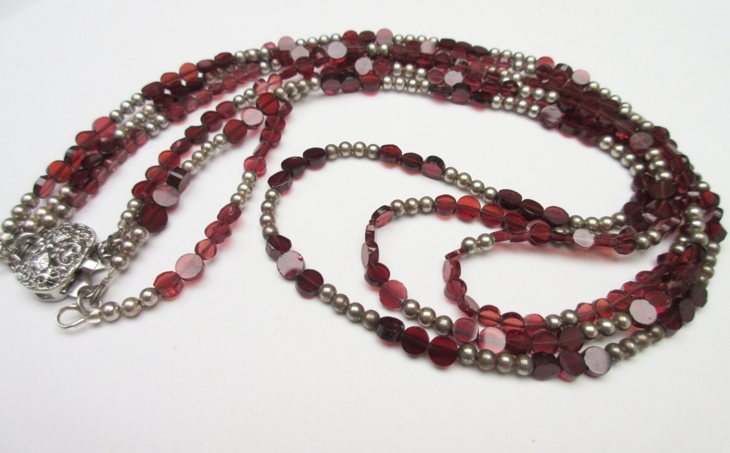 Bead Necklace multi strand silver and
