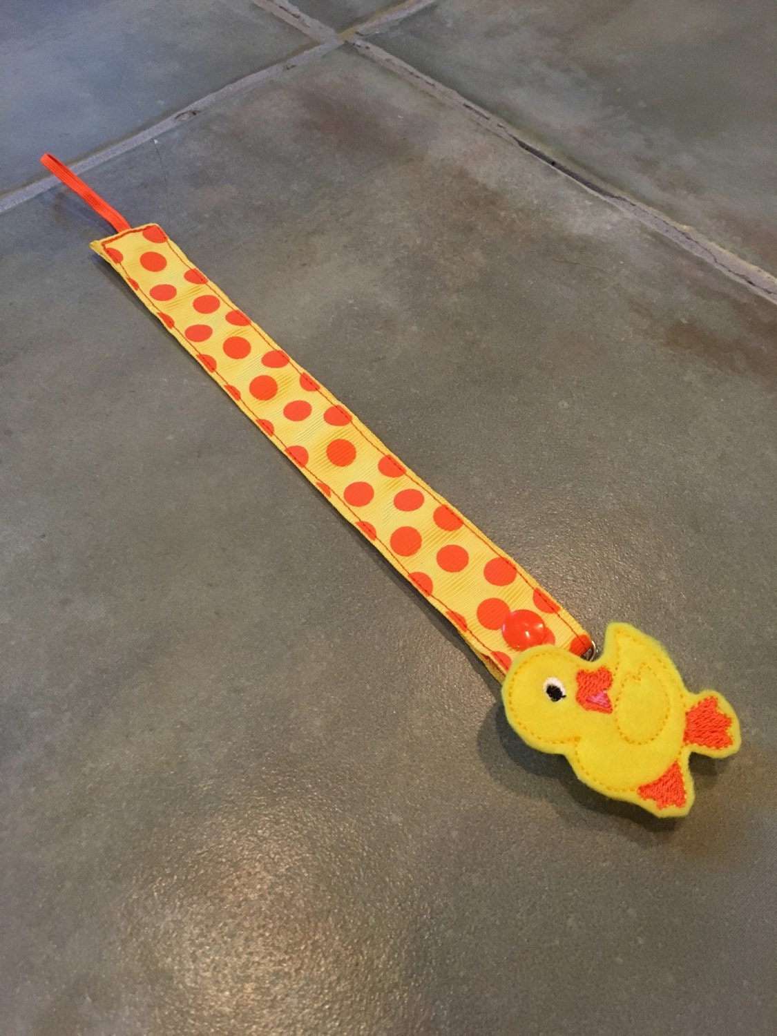 Pacifier Leash Paci Leash Yellow with Orange Dots Ribbon