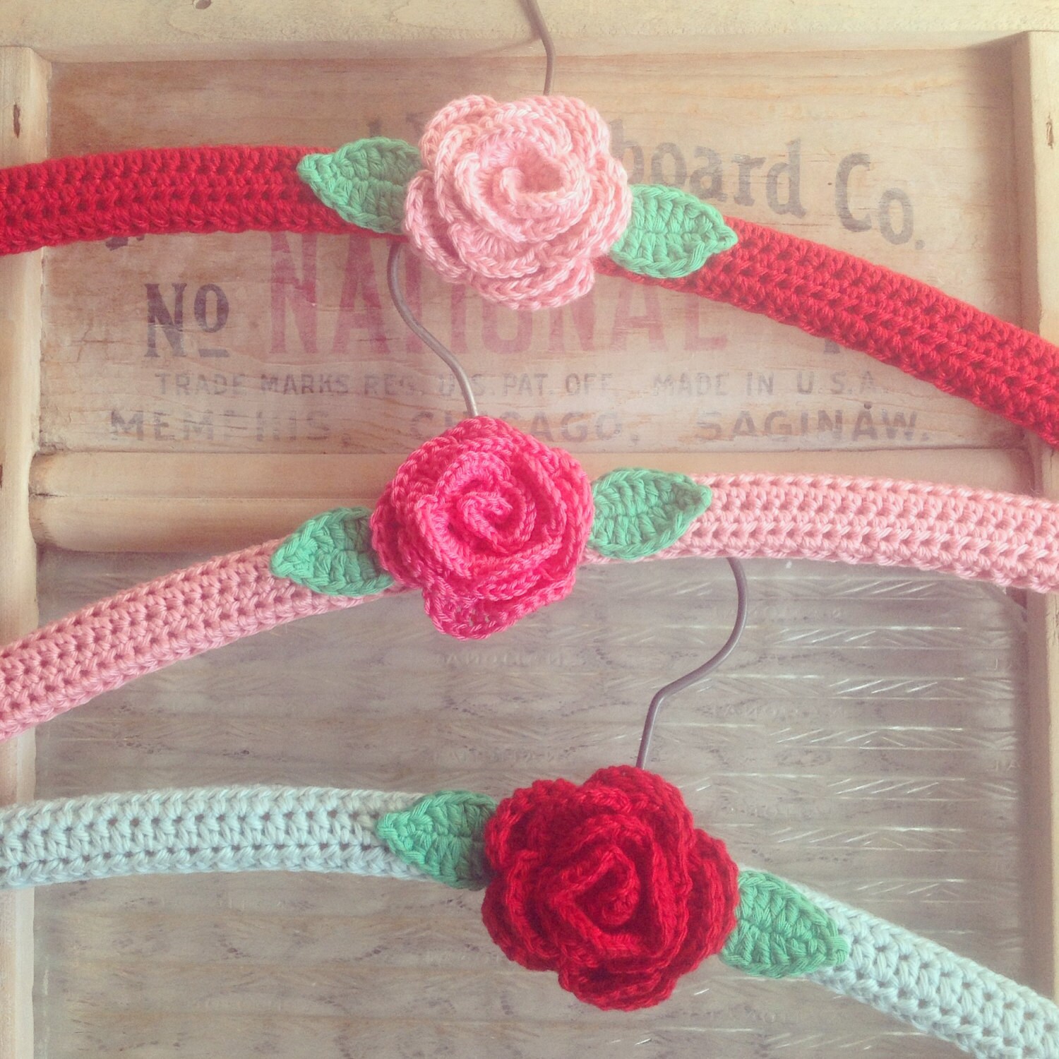 custom rose crocheted hanger