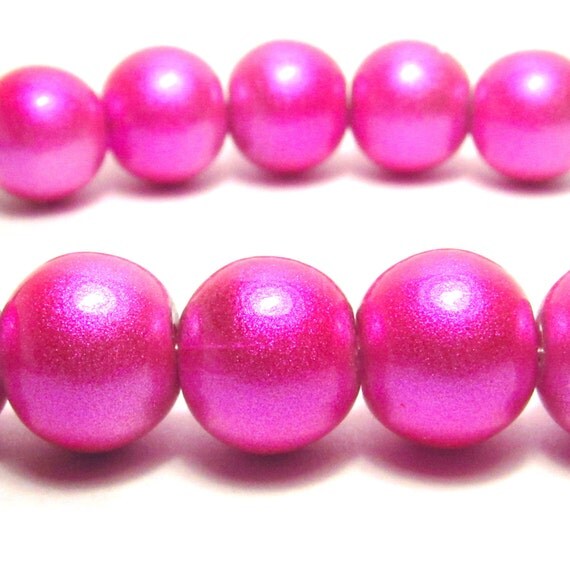 DOLLAR SALE Hot Pink Beads 10mm Beads Metallic by Aingealism
