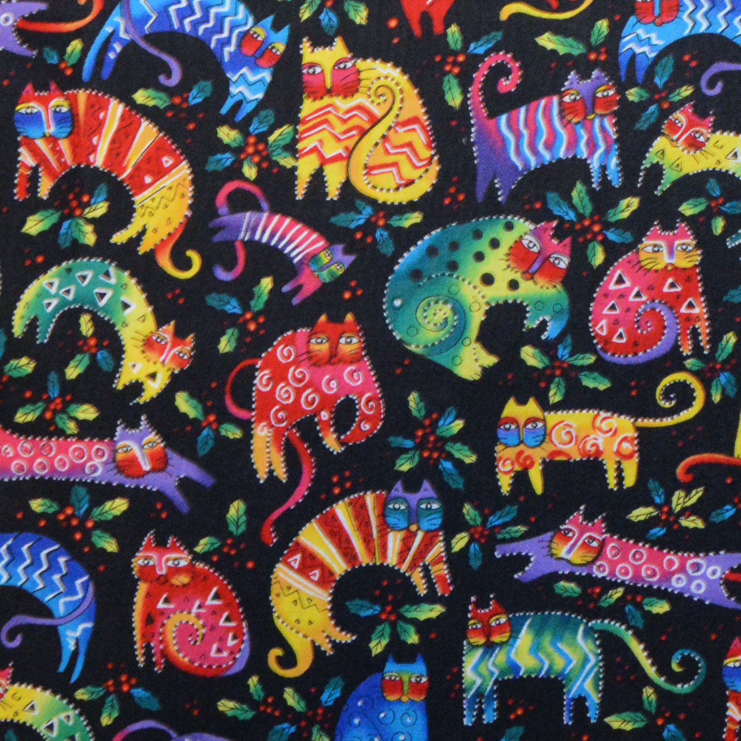 Clothworks Fabric ENCHANTMENT Colorful Cats on by UndercoverQuilts