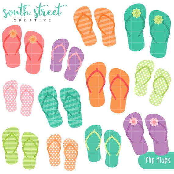 Flip Flops, Summer, Beach, Flowers, Cute Clipart, Personal & Small Commercial Use, Vector Clip Art, Instant Download, png, jpeg, eps Il_570xn