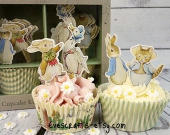 Peter rabbit cupcake kit Peter rabbit party Peter rabbit cake toppers baby shower christening first birthday baking supplies potter