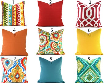 Indoor Outdoor Pillow Covers ANY SIZE Decorative Pillows Indoor Outdoor Pillows Red Pillows Turquoise Pillows You Choose