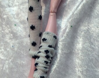 Navy and White Polka Dot Leg Warmers/Scrunchy Socks for your Monster High, Ever After High, Pullip or Barbie Doll