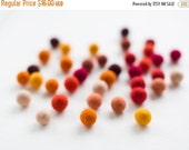 CIJ SALE 50 felt wool balls (1/2 in. size) hot mix color: red orange bordeaux yellow burgundy brown