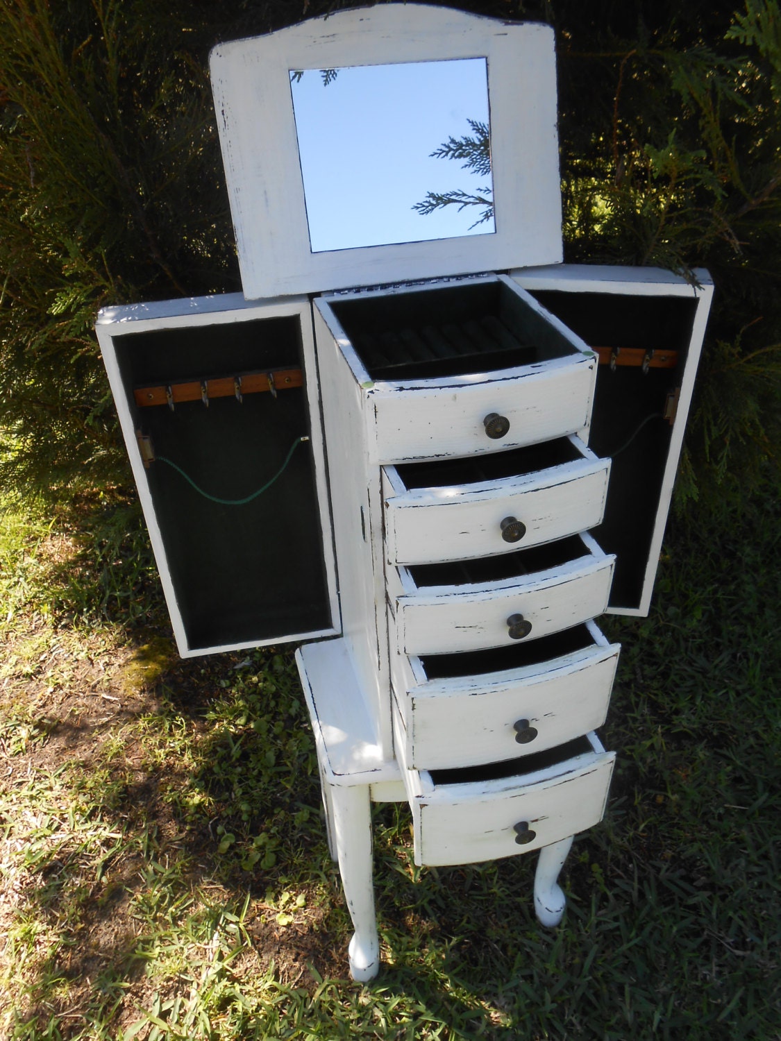 Standing Jewelry Box-White Jewelry Armoire Cottage/Farmhouse