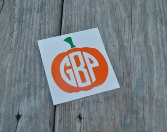 Monogrammed Pumpkin Decal - Pumpkin Monogram Decal - Halloween Monogram Decal - Fall Monogram Decal - Monogrammed Pumpkin Sticker