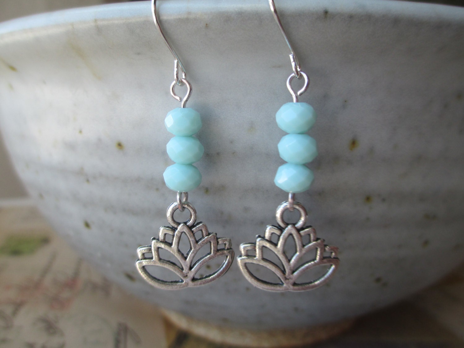 Lotus Flower Earrings Summer Silver Yoga Earrings Dangle