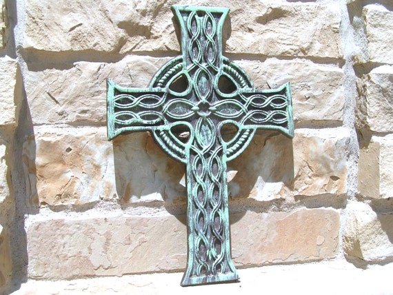 Cast Iron Green Celtic wall cross Christian wall art unique