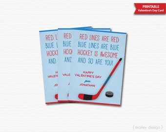 Hockey Valentines Cards Kids Valentines Hockey Cards Personalized Printable Customized Classroom Valentines Non Candy Valentines Sports Boys