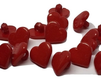10 Heart Shaped Resin Plastic Shank Button - Red 12mm Pack of 10 - PB113