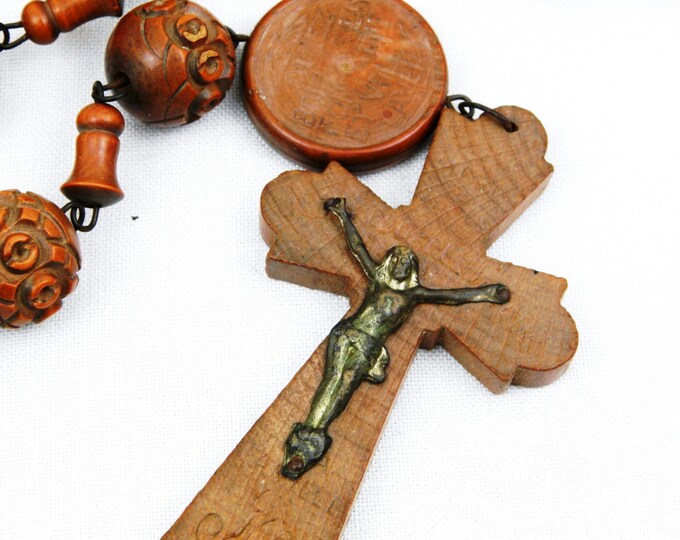 Antique Religious French Large and Long Rose Wood Rosary Carved Beads, French Decor, French, Vintage, Religion, Catholic Crucifix Jesus Antique Religious French Large and Long Rose Wood Rosary Carved Beads, French Decor, French, Vintage, Religion, Catholic Crucifix Jesus