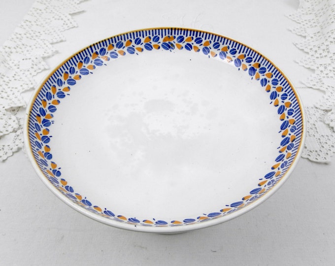 Antique French Porcelain Cake Stand White with a Simple Blue and Yellow Motif, French Country Decor, Chateau Chic, Vintage Home, Fruit Plate Antique French Porcelain Cake Stand White with a Simple Blue and Yellow Motif, French Country Decor, Chateau Chic, Vintage Home, Fruit Plate