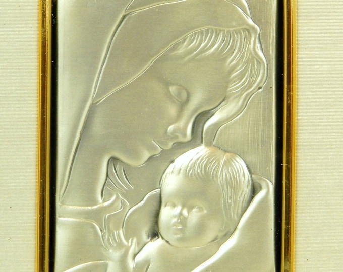 Vintage French Repoussé on Sterling Silver Sheet of Virgin Mary and Child / Religious / Religion/ Catholic / Christian / Our Lady / Madonna