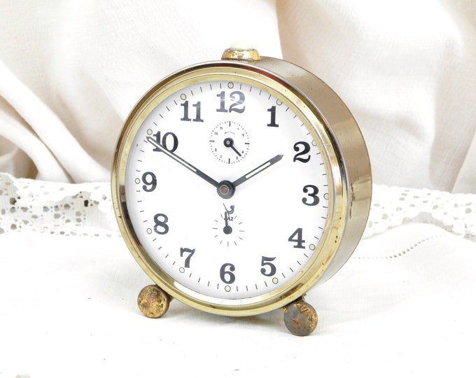 Working Vintage French Jaz Mechanical Alarm Clock / European / Wind-up Clock / Retro Vintage Home Interior / French Country Decor / White