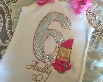 Lipstick Girl Birthday, Lippy Lip Birthday Tanktop, Shopkins Birthday Shirt, Sparkle Birthday Number Embroidery Design